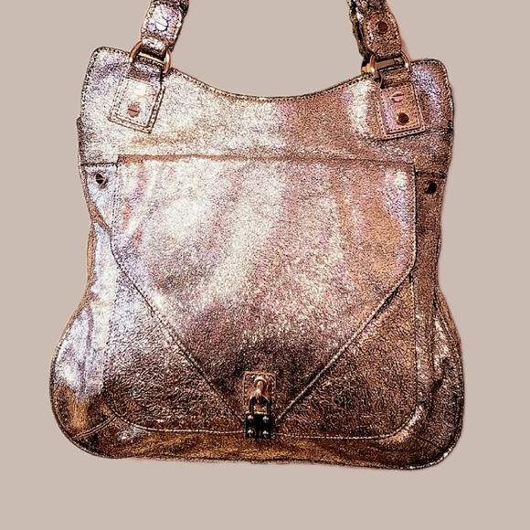 ALEXIS HUDSON- Silver Imp.  Metallic Leather Handbag- Vintage NWOT - Picture 7 of 12